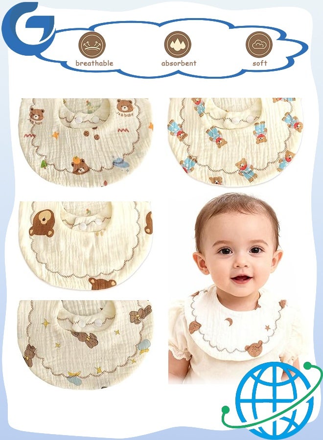 4 قطع مرايل أطفال من القطن العضوي تدور 360 درجة، مرايل موسلين لحديثي الولادة للتسنين واللعاب، مرايل أطفال للجنسين للأطفال الصغار، مرايل أطفال فائقة النعومة وذات قدرة على الامتصاص للأولاد والبنات - Image 1